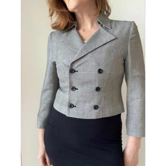 Vintage 90s Cropped Blazer Structured Minimalist Jacket Sharp Shoulders SZ 2P - Picture 4 of 10